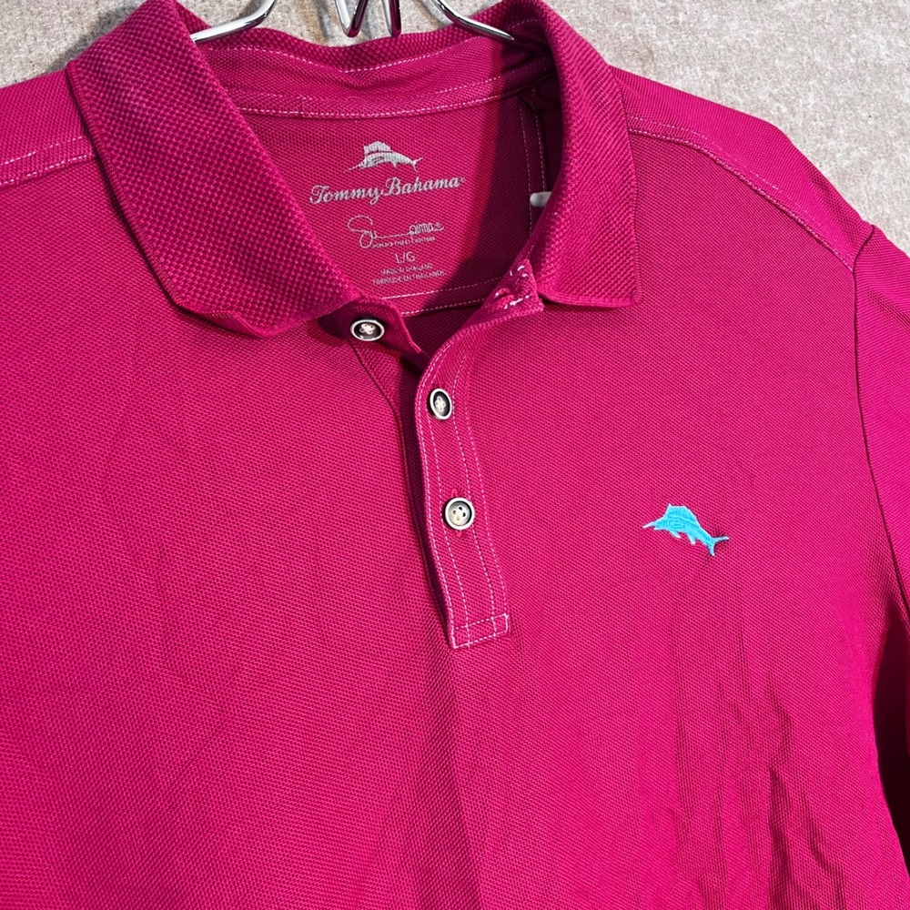 Tommy Bahama Polo Shirt Mens Large Pink Supima Cotton Blend Short Sleeve